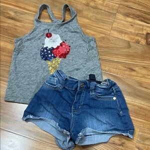 Gray Ice Cream red white blue 4th of July Tank Top and Blue Denim Shorts